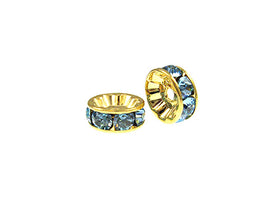 Wholesale Genuine Swarovski Rhinestone Rondelles Gold Plated 8mm Aquamarine, Choose Package Size - BeadPrism