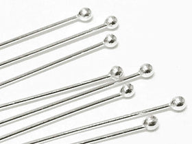 Sterling Silver .925 Headpin With 2mm Ball End, 1 Inch, 24 Gauge, Choose Package Size - BeadPrism