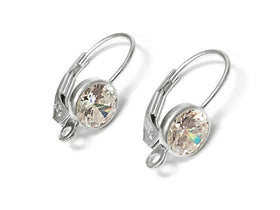 Wholesale Sterling Silver Leverback with 6mm Cubic Zirconia Bezel, Choose Package Size - BeadPrism