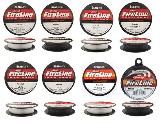 FireLine Bead Thread 4, 6, 8, 10LB Test - 50, 125 Yard Spool, Crystal, Black Satin, Smoke, Choose Color, Length, Thickness