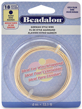 18 Gauge German Style Round Basemetal Wire Gold, Silver, Copper 4 meter - Beadalon
