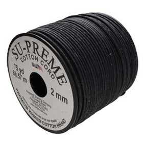 Supreme Waxed Cotton Cord 2mm Round Black 75 Yards - UW20-BLK75