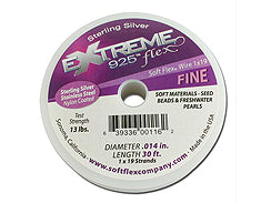 30 Feet - Extreme .925 Silver .014 FINE 19 Strand Soft Flex Beading Wire - BeadPrism