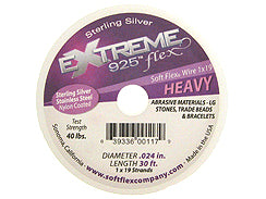 30 Feet - Extreme .925 Silver .024 HEAVY 19 Strand Soft Flex Beading Wire - BeadPrism