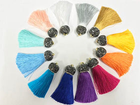 Jewelry Tassels Jewel Tones 65mm 2.75" Pave crystal cap thick Silk tassels Choose Colors - Tassel 11 - BeadPrism