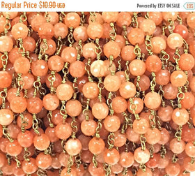 40%OFF Coral Jade Faceted Round 6mm Gemstone Rosary Chain by Foot, Gold Plated Wire -Ch175 - BeadPrism