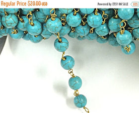 40% OFF 3 Ft  8mm Turquoise Howlite Rosary Chain by foot - Blue Rosary Chain Gold Ch131 - BeadPrism