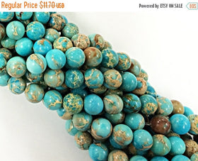 10mm Ocean Jasper Round Gemstone Beads, Full Strand 39 Beads, Blue Brown Cream Gemstones - SJAS108 - BeadPrism