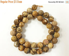 8mm Picture Jasper Faceted Round Gemstone Beads 15" Strand 46 Beads Cream Brown Tibet Boho - SJAS118 - BeadPrism