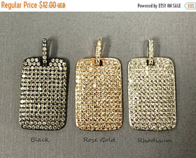 Micro Pave Dog Tag Pendant, CZ Cubic Zirconia, AAA Quality, Choose Color, 27mm x 18mm - BMPTag-XX - BeadPrism