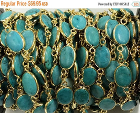 40%OFF 3Ft Turquoise Howlite Bezel Connector Rosary Chain By Ft Gold Plated 10 bezels/Ft -CH159-Turq - BeadPrism