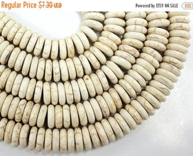 10mm White Howlite Heishi discs, Ivory Turquoise Rondelle disc beads, 16" strand 120 beads - SMAG149 - BeadPrism
