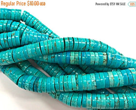 10mm Turquoise Magnasite Heishi discs, 16" strand 160 beads approximately, 10mm Rondelles - STU111 - BeadPrism