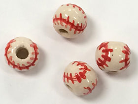 20pc 8mm Ceramic Baseball Sports Beads with Red stitches - Hand Painted DS234 - BeadPrism