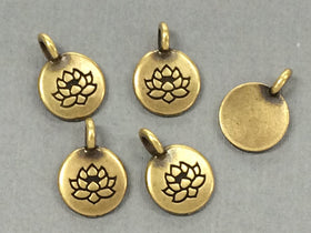 Lotus Flower Charm 17x12mm Oxidized Brass Finish TierraCast Charms - P2403BO - BeadPrism