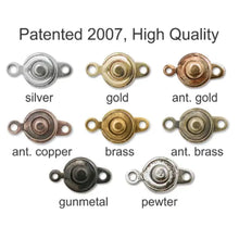 Load image into Gallery viewer, Premium 8mm Ball &amp; Socket Snap Clasps, Patented 2007, Many finishes, Button Clasp for Bracelets, necklace sewing. Choose Qty/Finish. CL022
