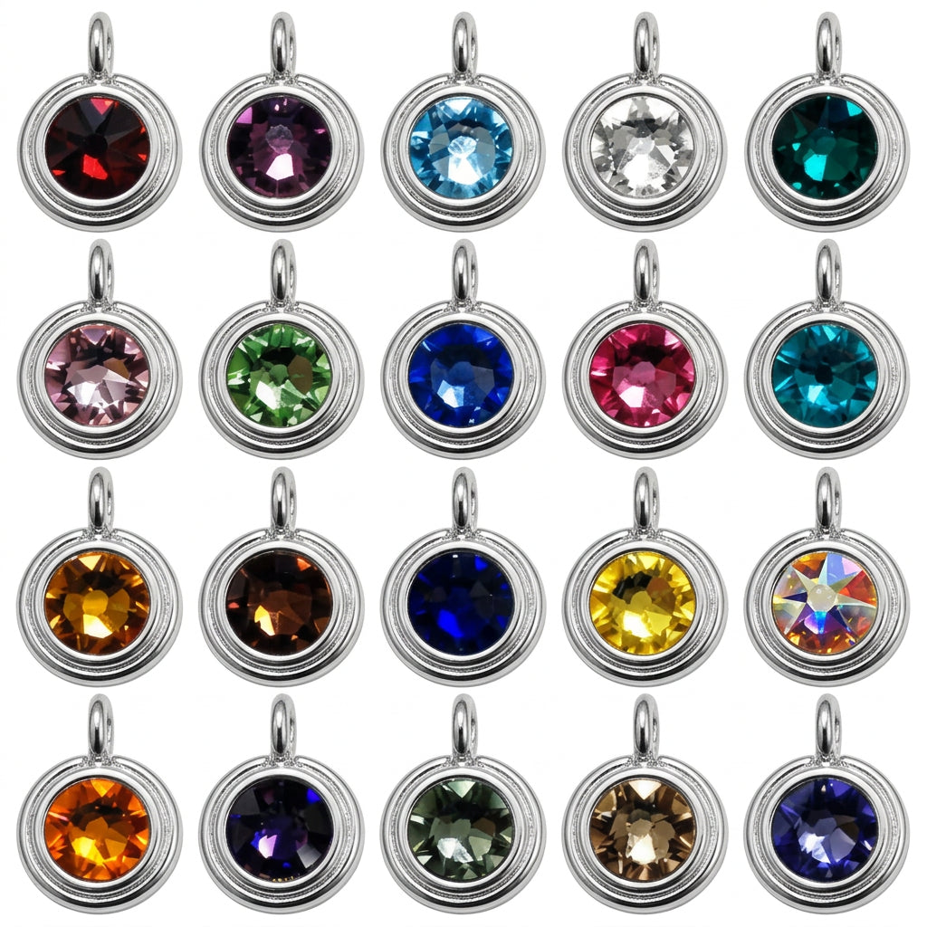 TierraCast Stepped Bezel Charm with  Swarovski Stones, Bright Rhodium Plated-P6745S-XX