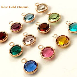5 Pc Rose Gold Plated Swarovski/Preciosa Birthstone Channel Charms 6mm Rose Gold Plated, Choose Your Color - R-CC6G-XX05