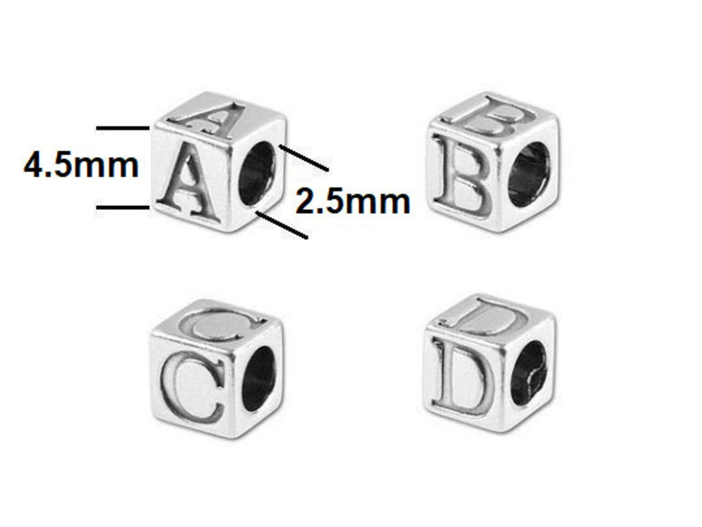 4.5mm Sterling Silver Letter Block Beads, Choose your Letters and Quantity, SQ45-XX