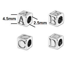 4.5mm Sterling Silver Letter Block Beads, Choose your Letters and Quantity, SQ45-XX