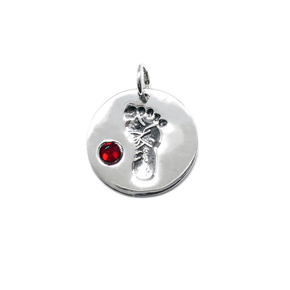 Baby Feet Footprint Swarovski Birthstone Charms Sterling Silver 14mm Crystal Engravable Choose Month - BeadPrism