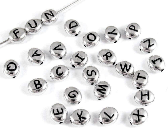 Letter Beads Alphabet Beads Silver Bulk Beads Wholesale Beads Silver Letter  Beads 24 pieces 7mm Beads YOU PICK