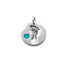 Load image into Gallery viewer, Baby Feet Footprint Swarovski Birthstone Charms Sterling Silver 14mm Crystal Engravable Choose Month - BeadPrism