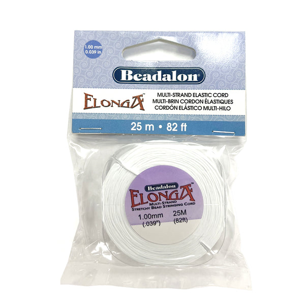 25m 82ft Beadalon Elonga Stretch Cord, White 0.039 Inch 1.0mm, Beadalon Multi Strand Elastic Cord, Beadalon Stringing Supplies - 135U-002