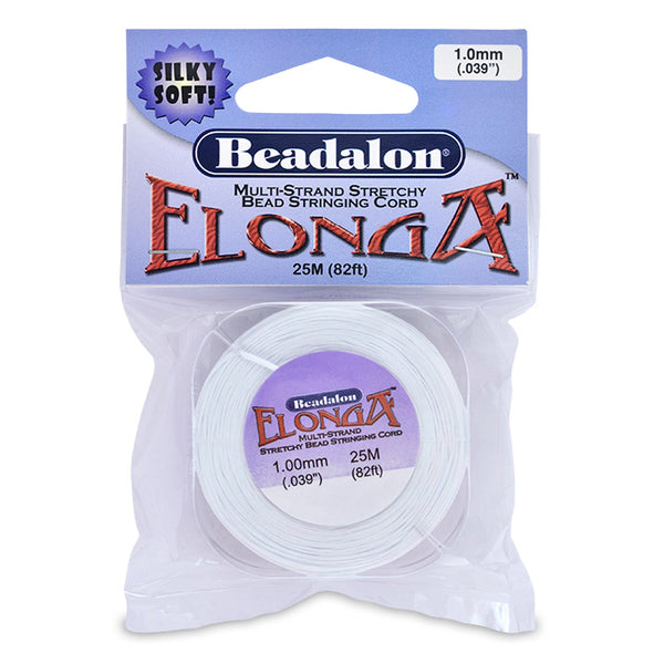 25m 82ft Beadalon Elonga Stretch Cord, White 0.039 Inch 1.0mm, Beadalon Multi Strand Elastic Cord, Beadalon Stringing Supplies - 135U-002