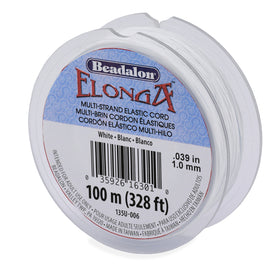 100m 328ft Beadalon Elonga Stretch Cord, White 0.039 Inch 1.0mm, Beadalon Multi Strand Elastic Cord - 135U-006