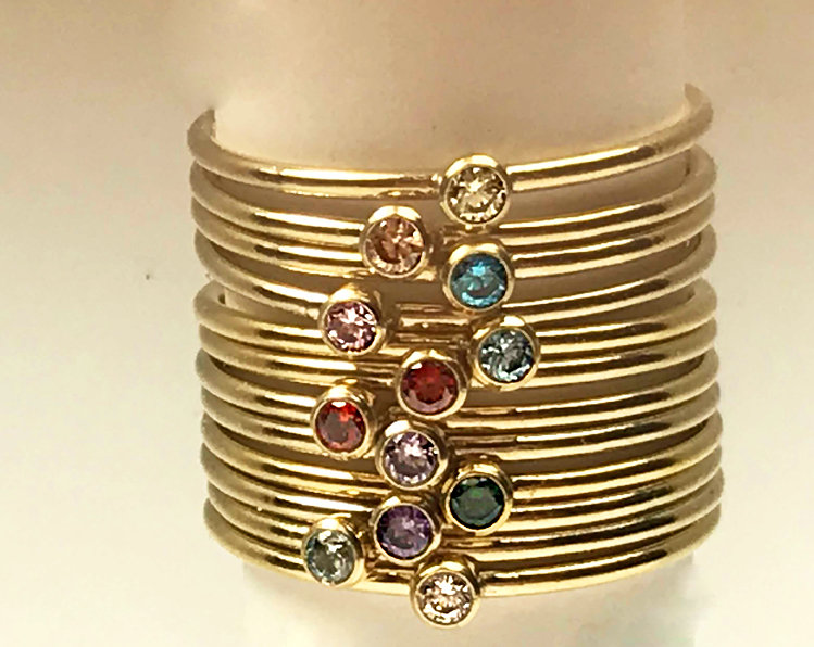 Dainty Birthstone Stacking Ring, 14K Gold Filled, Minimalist Ring, Custom Ring, Midi Ring, Mom gold rings, Gemstone Gold Birthstone Rings - BeadPrism