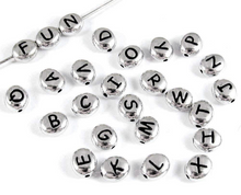 Load image into Gallery viewer, Choose your Letters and Quantity TierraCast 7x6mm Antique Rhodium Assorted Oval Letter Beads - BeadPrism