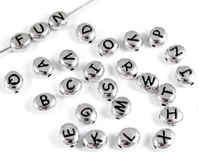 Choose your Letters and Quantity TierraCast 7x6mm Antique Rhodium Assorted Oval Letter Beads - BeadPrism