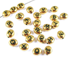 Choose your Letters and Quantity TierraCast 7x6mm Antique Gold Assorted Oval Letter Beads - BeadPrism