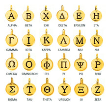 Load image into Gallery viewer, TierraCast Pewter Greek Letter Charm, Antiqued Gold Plated, Choose your Letters and Package Quantity - BeadPrism