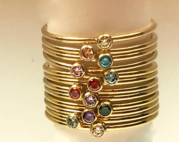 Dainty Birthstone Stacking Ring, 14K Gold Filled, Minimalist Ring, Custom Ring, Midi Ring, Mom gold rings, Gemstone Gold Birthstone Rings - BeadPrism