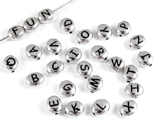 Choose your Letters and Quantity TierraCast 7x6mm Antique Rhodium Assorted Oval Letter Beads - BeadPrism
