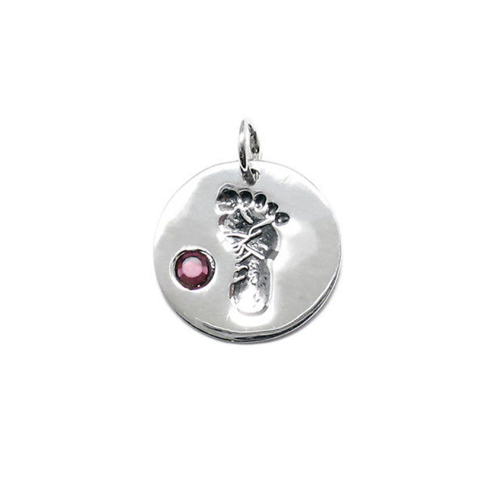 Baby Feet Footprint Swarovski Birthstone Charms Sterling Silver 14mm Crystal Engravable Choose Month - BeadPrism