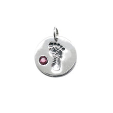 Load image into Gallery viewer, Baby Feet Footprint Swarovski Birthstone Charms Sterling Silver 14mm Crystal Engravable Choose Month - BeadPrism