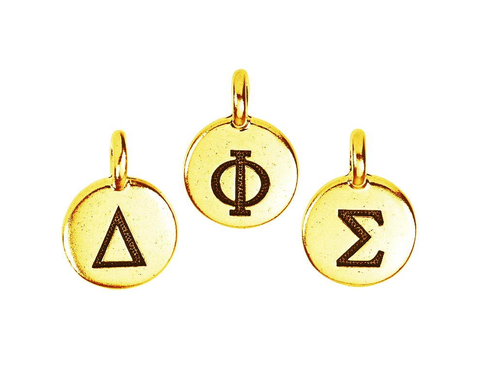TierraCast Pewter Greek Letter Charm, Antiqued Gold Plated, Choose your Letters and Package Quantity - BeadPrism