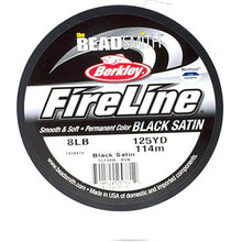 Load image into Gallery viewer, 8lb Fireline Braided Beading Thread Black Satin 0.007" Diameter - 125 Yards - Packs of 1, 3, 6 pcs - BeadPrism