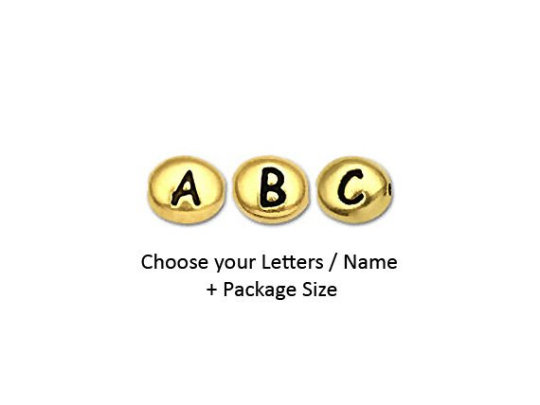 Choose your Letters and Quantity TierraCast 7x6mm Antique Gold Assorted Oval Letter Beads - BeadPrism