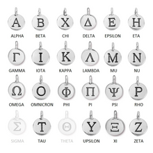Load image into Gallery viewer, TierraCast Pewter Greek Letter Charm, Antiqued Silver Plated, Choose your Letters &amp; Package Quantity - BeadPrism