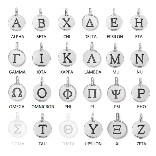 TierraCast Pewter Greek Letter Charm, Antiqued Silver Plated, Choose your Letters & Package Quantity - BeadPrism