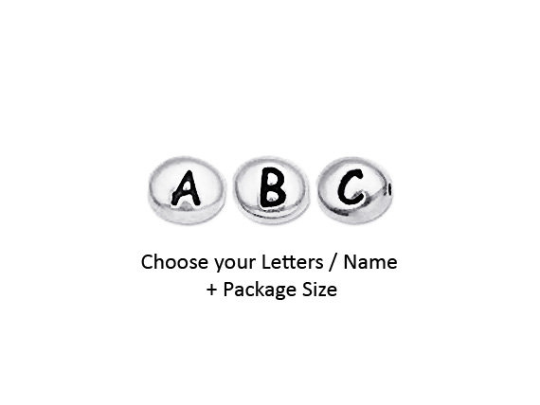 Choose your Letters and Quantity TierraCast 7x6mm Antique Rhodium Assorted Oval Letter Beads - BeadPrism
