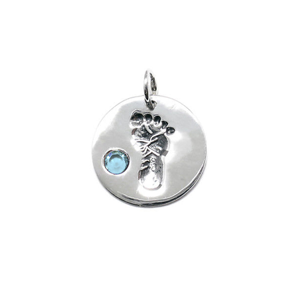 Baby Feet Footprint Swarovski Birthstone Charms Sterling Silver 14mm Crystal Engravable Choose Month - BeadPrism