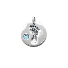 Load image into Gallery viewer, Baby Feet Footprint Swarovski Birthstone Charms Sterling Silver 14mm Crystal Engravable Choose Month - BeadPrism