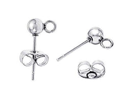Wholesale Sterling Silver 5mm Ball Stud Earring Post With Ring and Back, Choose Package Size - BeadPrism