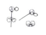 Wholesale Sterling Silver 5mm Ball Stud Earring Post With Ring and Back, Choose Package Size