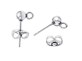 Wholesale Sterling Silver 4mm Ball Stud Earring Post With Ring and Back, Choose Package Size - BeadPrism